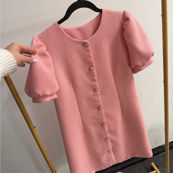 Pink Textured Button-Up Dress - Picture 2 of 4